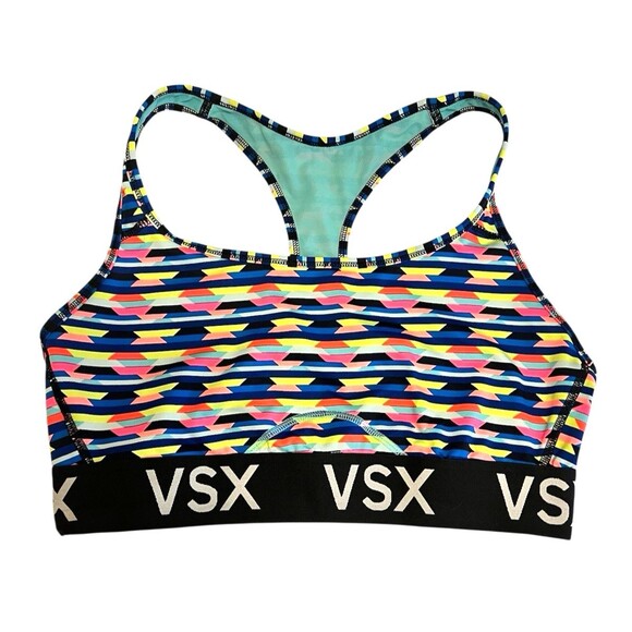 Victoria's Secret VSX SPORT Bra Geometric Striped Multicolor Racerback Active L - Picture 1 of 3